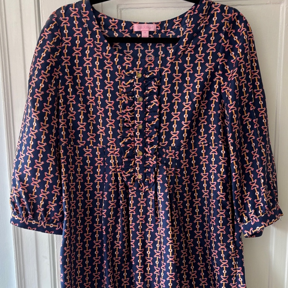 Lilly Pulitzer Navy and Pink Equestrian Dress EUC Sz 8